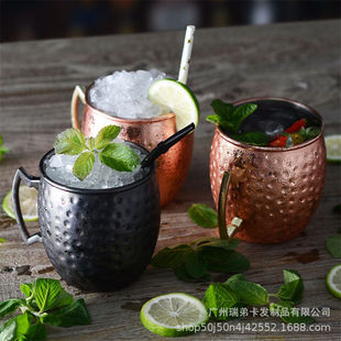 莫斯科骡子杯 锤点铜杯moscow mule不锈钢鸡尾酒杯金属酒杯酒吧杯