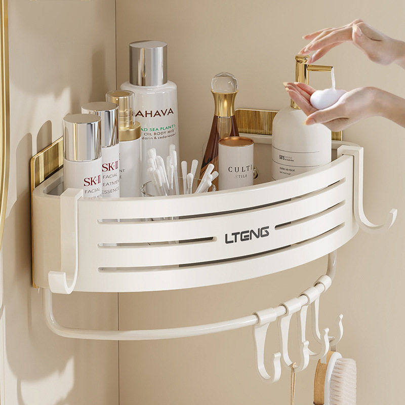 奶白色墙角置物架浴室免打孔卫生间三角架太空铝收纳浴室台转角架,家装主材,浴室角架,淘宝优惠券,粉丝福利购,淘宝优惠卷