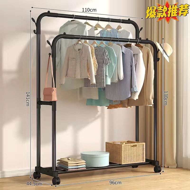 简易晾衣架落地加粗加厚可移动晾衣杆卧室阳台衣帽架宿舍挂衣架子