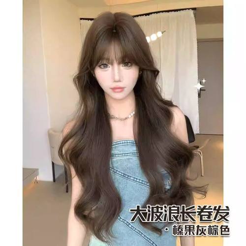 【妮可梦境】自然逼真齐刘海长卷发气质韩系纯欲大波浪甜美头套