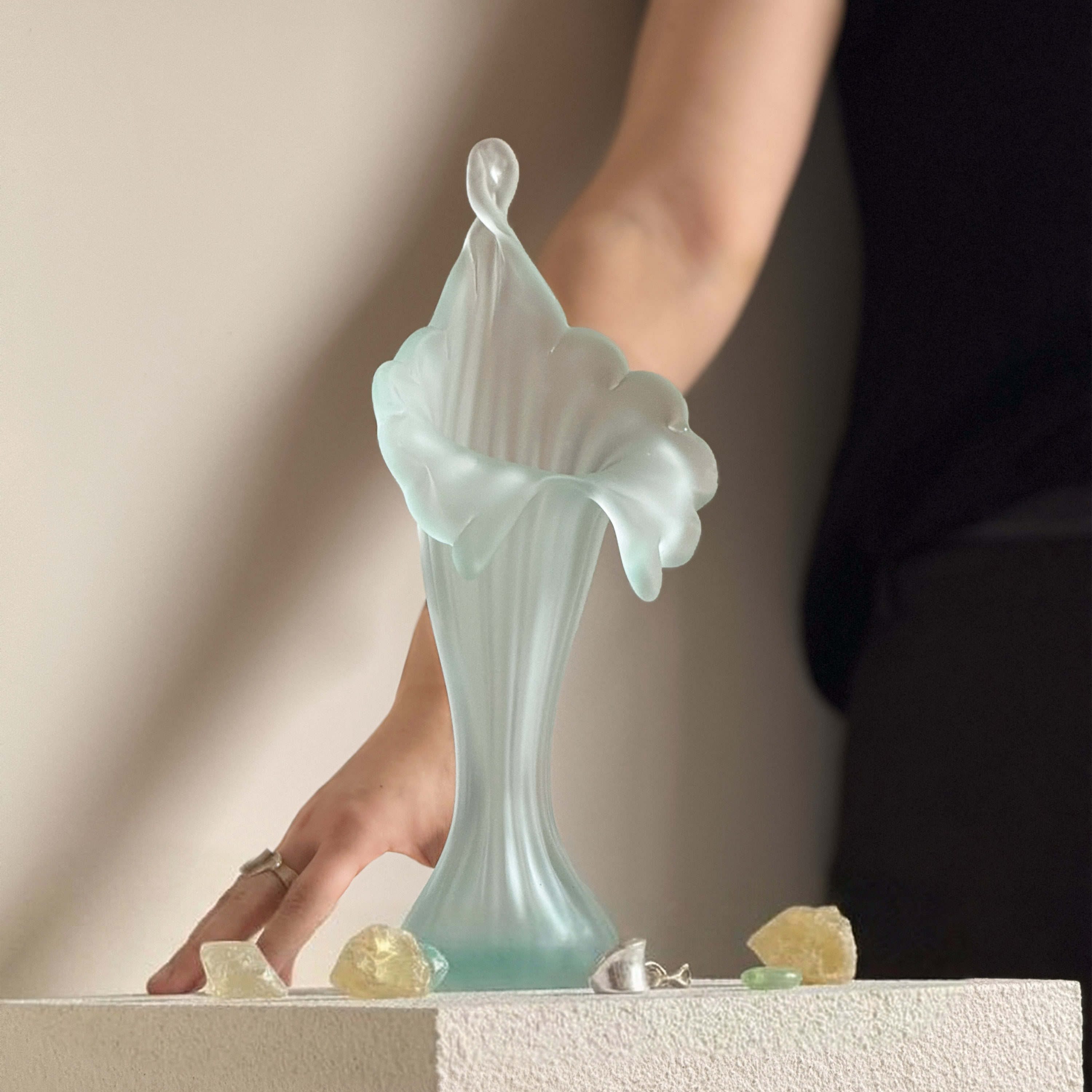 【Verdant】新艺术中古小众花朵摆件磨砂玻璃花瓶客厅软装饰品瓶,家居饰品,桌面摆件,淘宝优惠券,粉丝福利购,淘宝优惠卷