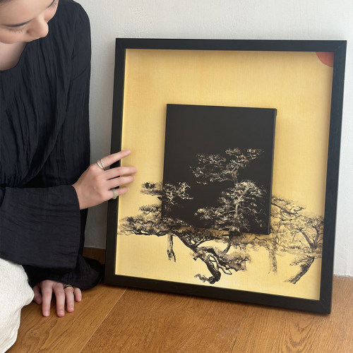 【旭日苍松】东方美学艺术收藏新中式轻中古客厅书房玄关实木挂画