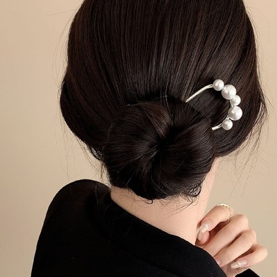 速发盘发器u型珍珠发簪古风高级感新中式秋冬汉服步摇发钗簪子头
