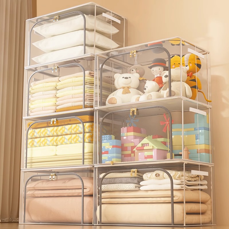 速发透明收纳箱家用装玩具折叠储物箱盒衣物大容神衣柜周理量器整