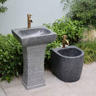 大理石洗手台盆庭院子水池家用阳台天然石头立柱户外水槽露台别墅