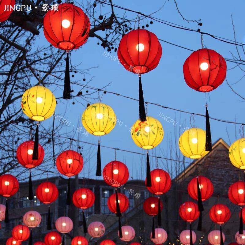 元旦新过年圆形星球灯笼景区街道古风中式户外防水防晒弹力布艺