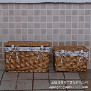 带盖藤编收纳箱柳编杂物箱带锁扣编制收纳筐藤筐篮子储物箱整理箱