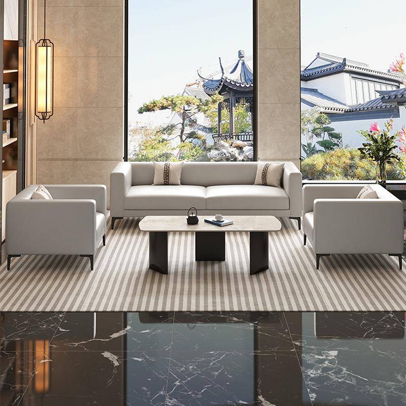 办公沙发真皮简商务接待沙室会客区休约闲办公室茶几组无品牌/合