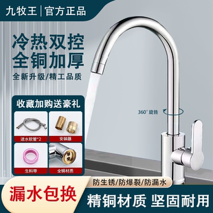 九牧王厨房全铜冷热菜盆龙头家用二合一洗碗池单冷槽旋转水龙头