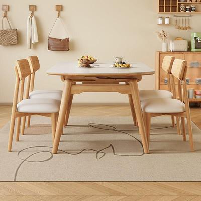 实木岩板餐桌椅原木风2025新款家用小户型吃饭桌北欧可变圆桌客厅