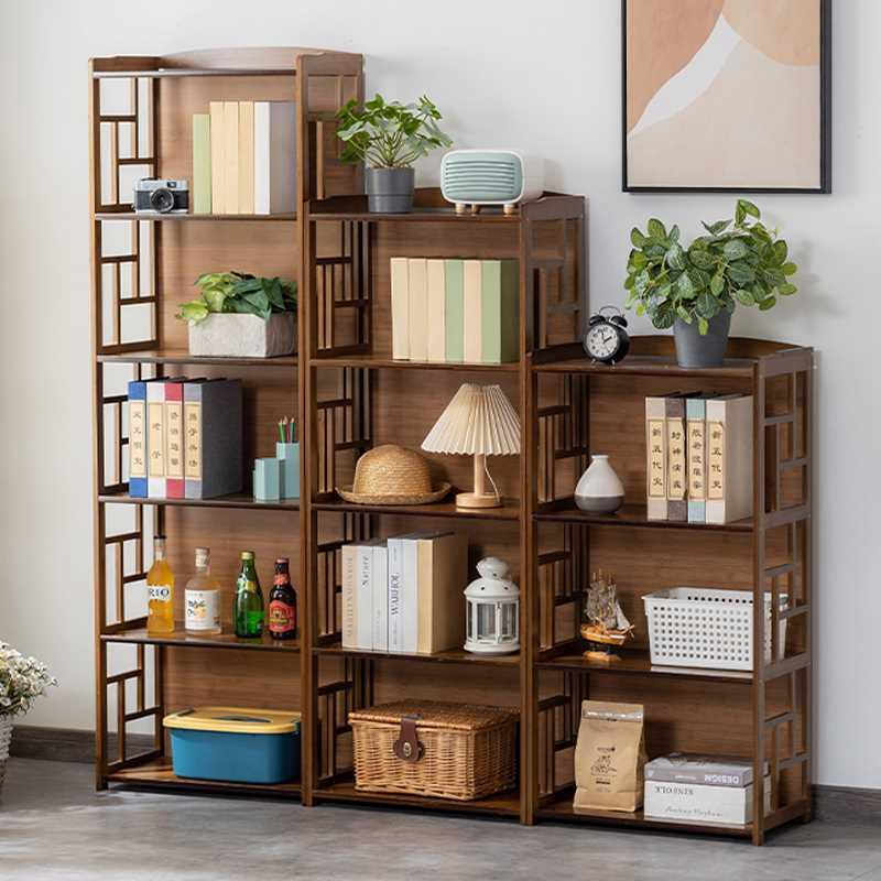 8V书架置物架落地多层组合书柜靠墙收纳架简易学生书架实木简约阅