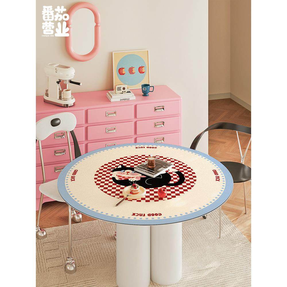 可爱猫咪防水耐脏隔热餐桌垫子皮革桌垫免洗可擦卡通圆形防滑垫子,居家布艺,桌布,淘宝优惠券,粉丝福利购,淘宝优惠卷