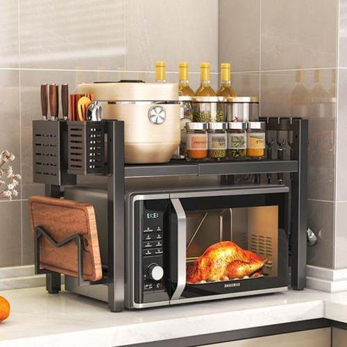 双层厨房置物架家用电饭锅架子微波炉烤箱支架可伸缩桌面台面收纳