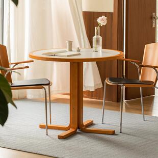 莱陌家居覆古实木岩板餐桌家用圆形桌子中古圆桌餐桌椅组合