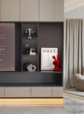 客厅电视柜壁龛摆件轻奢高档兔子装饰花瓶插花新家软装摆设