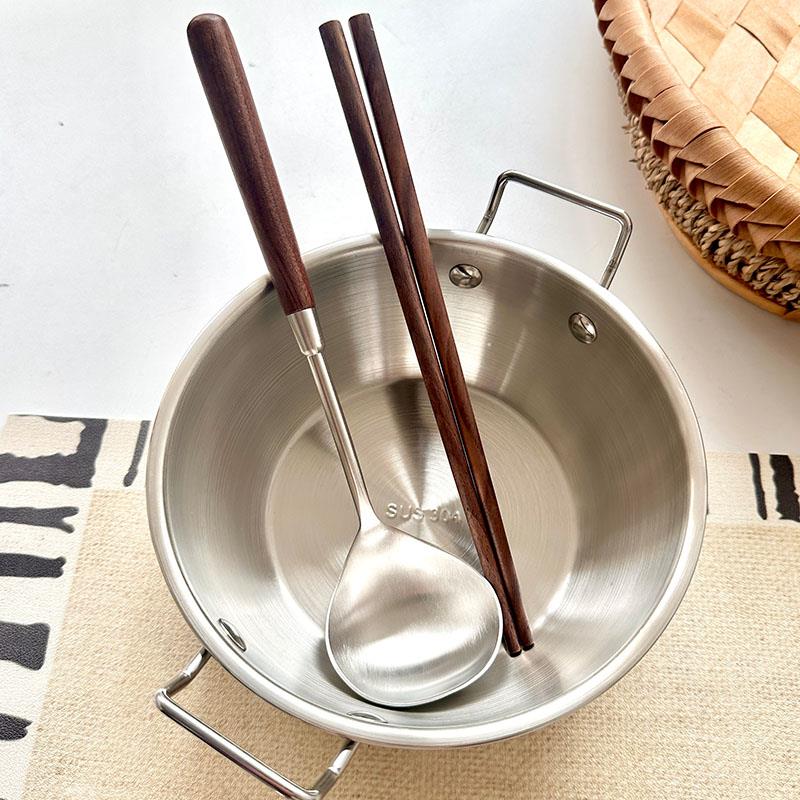 一人食304不锈钢双耳碗带手柄泡面 面碗餐具学生大容量碗加筷子勺