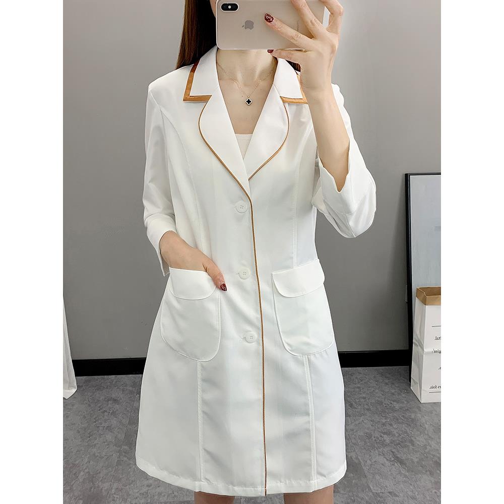 美容院工作服女药店显瘦美容师皮肤管理夏季薄款定制护士服白大褂图片