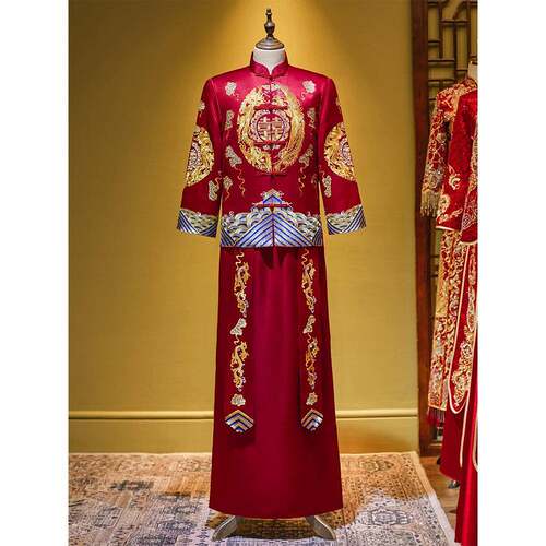 2025新款秀禾服男士大码中式新郎结婚敬酒礼服唐装接亲服男龙凤褂