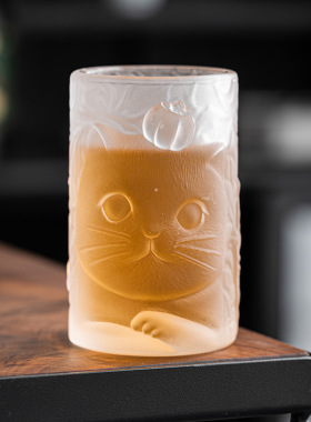 可爱猫咪柿子琉璃杯子家用玻璃茶杯喝水杯创意个人专用功夫主人杯