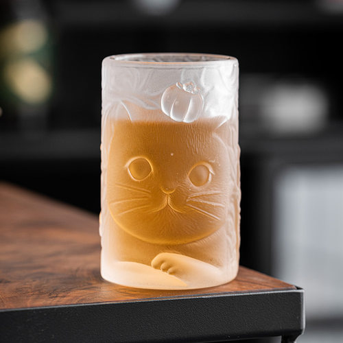 可爱猫咪柿子琉璃杯子家用玻璃茶杯喝水杯创意个人专用功夫主人杯