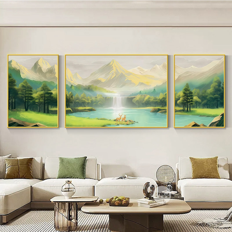 背有靠山2026新款客厅装饰画沙发背景墙挂画山水画高级感三联壁画