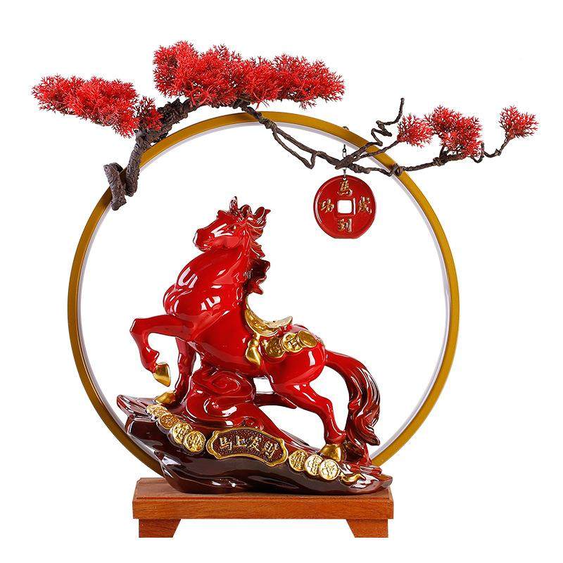 红色陶瓷马酒柜中式客立厅财办公装饰2023031马发面创意家桌居工,家居饰品,装饰摆件,淘宝优惠券,粉丝福利购,淘宝优惠卷
