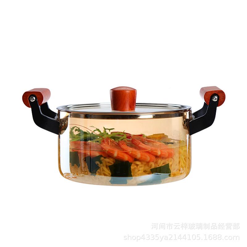 玻璃炖家锅用燃气双耳锅火煮饭明方便面无品牌/透煲明琥珀色双耳