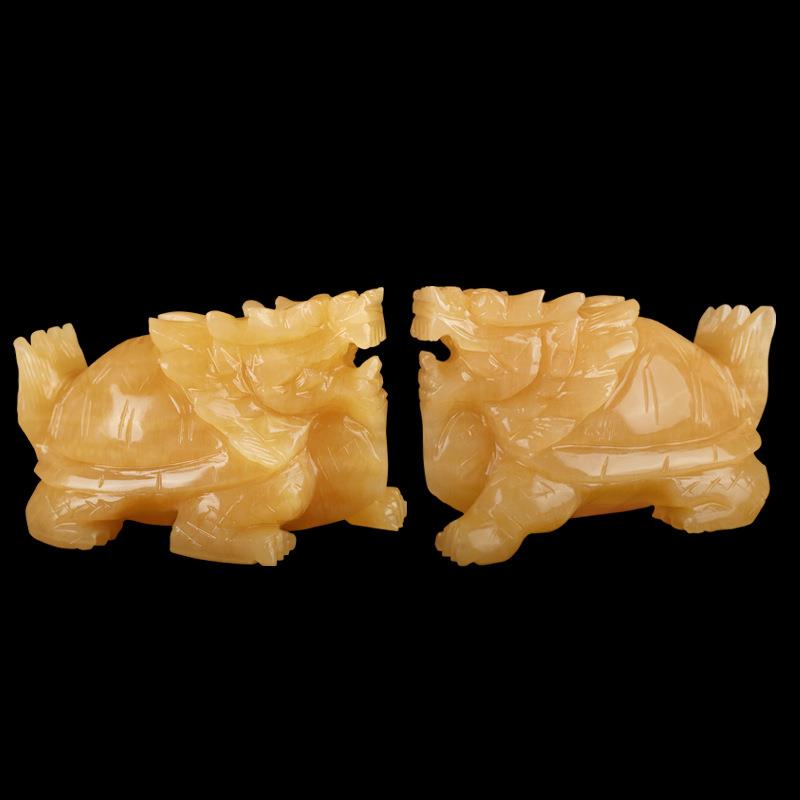天然原石雕刻一体米黄玉龙龟客厅家居饰品玉雕玉器龙头龟玄关摆件
