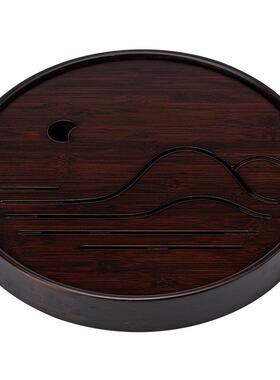 茶盘22js1013家用简易功茶具托盘储式竹制茶座形茶托茶台圆水夫干