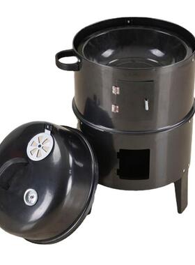 熏户外院三合一黑色烟炉焖烤炉烧烤炉DS-27圆熏烤炉木炭烧庭烤形