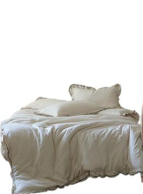 法全式复古棉纯木棉床双层纱四件套ZH25052密拷耳边被套单纯色双