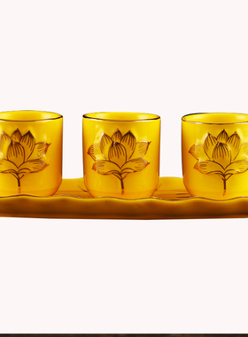 三连供水杯黄色白色三连杯佛堂前供杯圣水杯佛前净水杯贡佛杯子