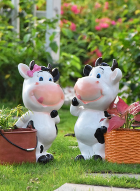 花园庭院小院装饰摆件户外动物花盆卡通奶牛花缸幼儿园林景观布置