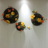 样板房布置墙面装 饰挂件墙上立体圆形壁饰客厅背景墙植物花艺壁挂