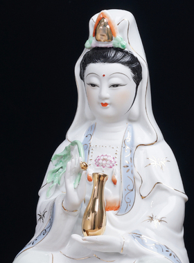 陶瓷观音菩萨佛像南海观世音菩萨神像家用白玉坐莲观音工艺品摆件