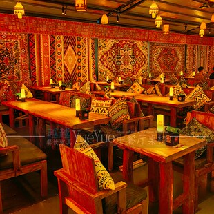 民谣集桌椅民谣酒吧桌子烧烤酒馆桌椅老榆木实木卡座沙发民谣桌椅