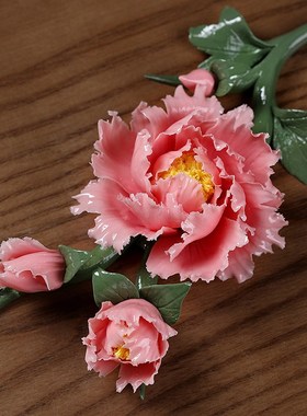 纯手工陶瓷牡丹花玫瑰花小摆件送老婆女朋友礼物礼品家居卧室装饰