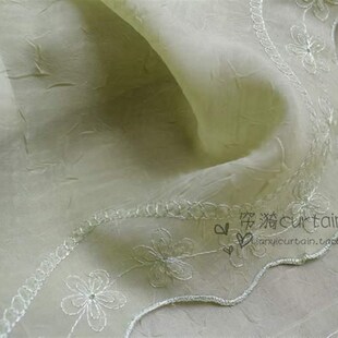 清新褶皱刺绣气球帘提拉帘升降帘窗纱成品飘窗帘帘头 扇形罗马帘