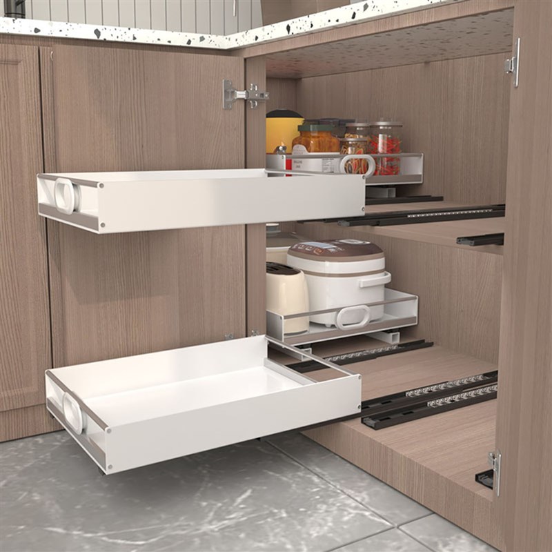 厨房转角柜内改造收纳抽屉托盘橱柜带轨道拉篮储物盒带滑轨收纳箱