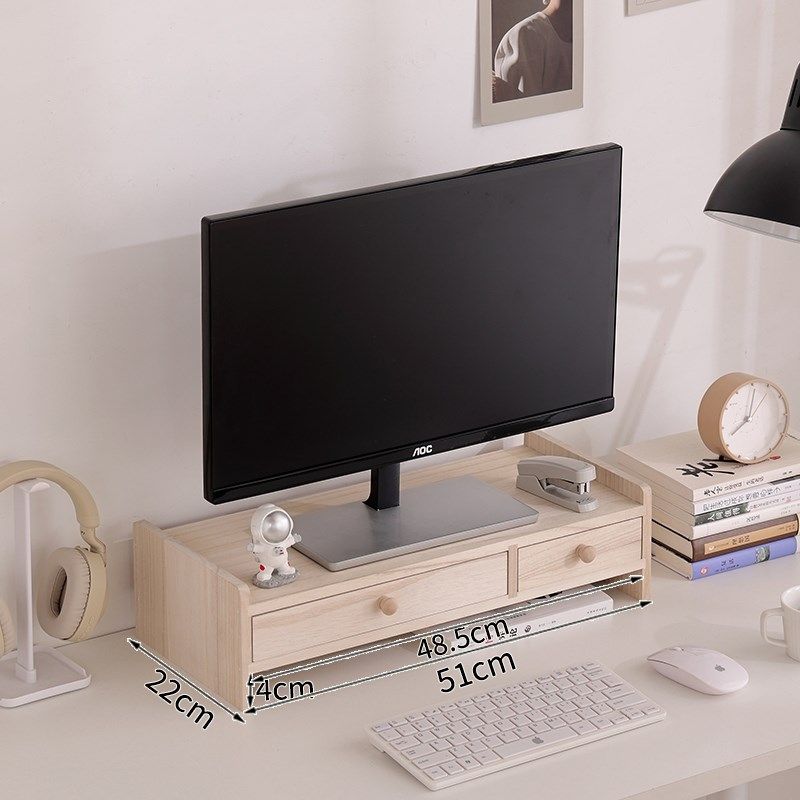 电脑增高架实木带抽屉显示器屏底座支架护颈桌面办公室收纳免组装