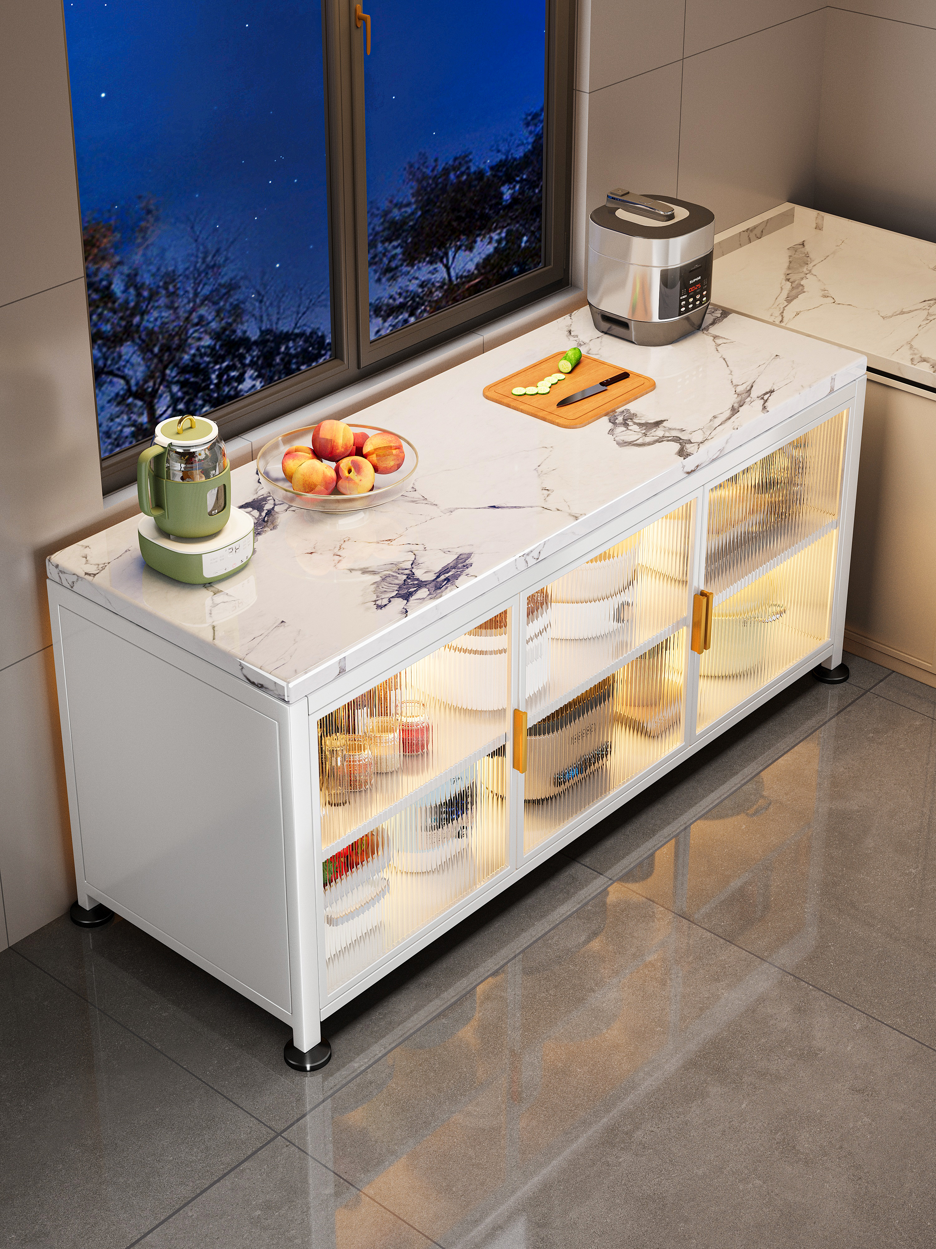 厨房橱柜多功能储物柜落地一体岩板操作台收纳柜防尘碗柜置物架子