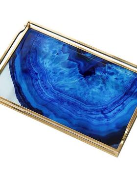 北欧轻奢金属玛瑙托盘长方形家用放茶水杯家用茶盘水果盘装饰品