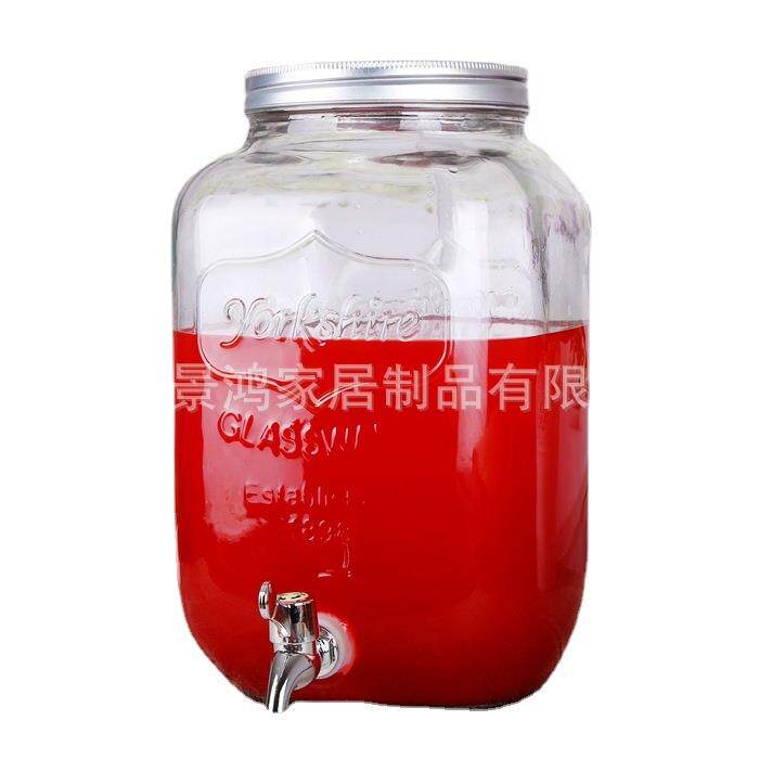 8升加厚玻璃果汁罐带龙头泡酒瓶果汁鼎饮料瓶带铁架304不锈钢盖