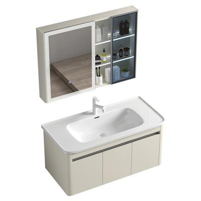 深盆浴室柜不锈钢防潮除雾镜柜卫生间洗手台陶瓷一体盆奶油风