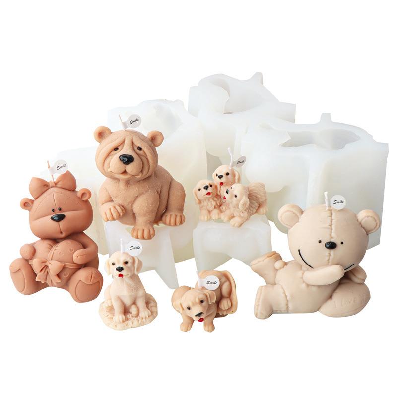 硅胶立硅胶抱心D模体卡通抱心熊蜡烛狗具3拉布拉多小香薰石膏摆件