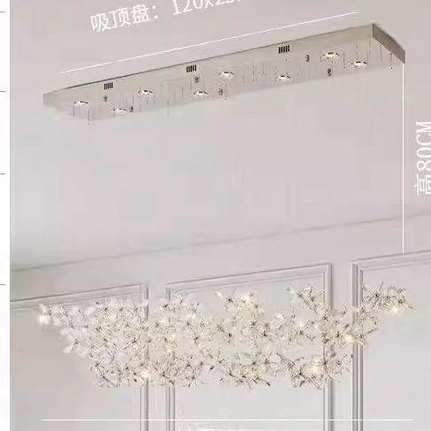 餐厅水晶吊灯轻奢现代花朵创意灯高级感客厅意式长条岛台吧台灯具