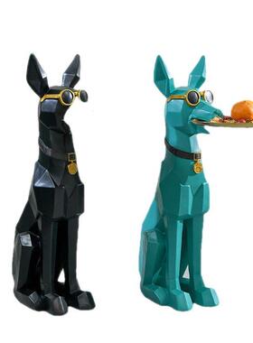 现代轻奢创意马赛克杜宾犬收纳落地摆件家居客厅钥匙收纳托盘礼品