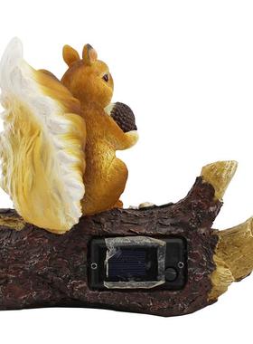 户外花园太阳能松鼠吃松果摆件树脂工艺品庭院仿真木头装饰品