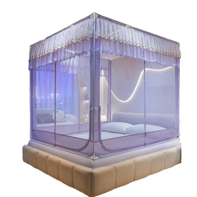 坐床防摔母婴级防蚊帐T+U型刺三开门床床笠摔款蚊帐坐回形底绣花