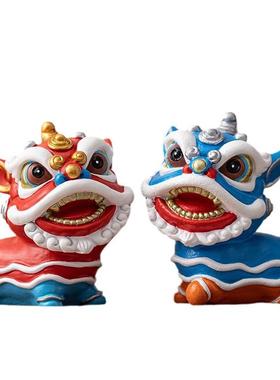 中式国潮风醒狮舞狮吉祥装饰摆件家居玄关酒柜办公室桌面摆件礼品